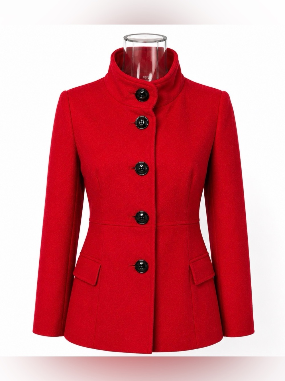 [Per Se] Red 100% Wool Mandarin Collar Stand Neck Coat Jacket NWT Women's Sz: 2